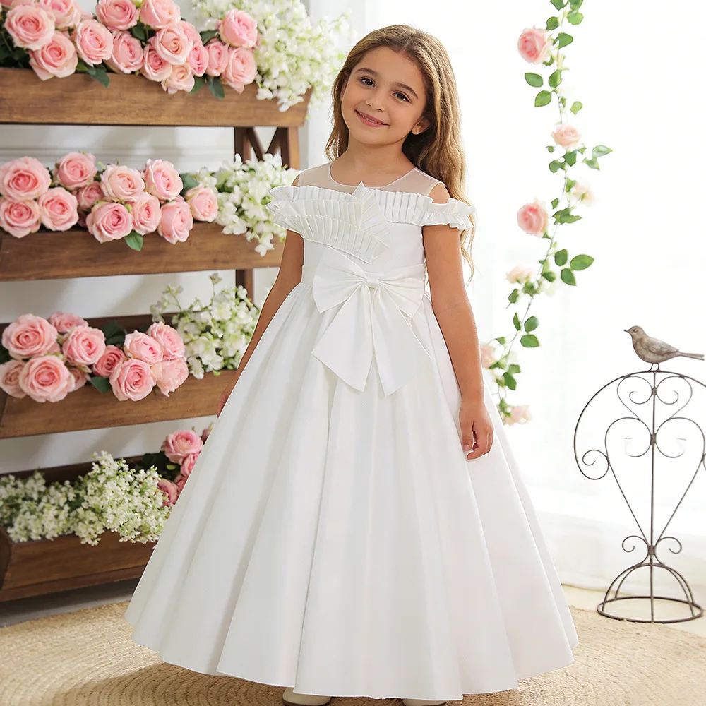 7-13Y Girl Dress Wedding First Communion Princess Kids Party Dresses for Girls Birthday Evening Gown Elegant Big Bow Bridesmaid