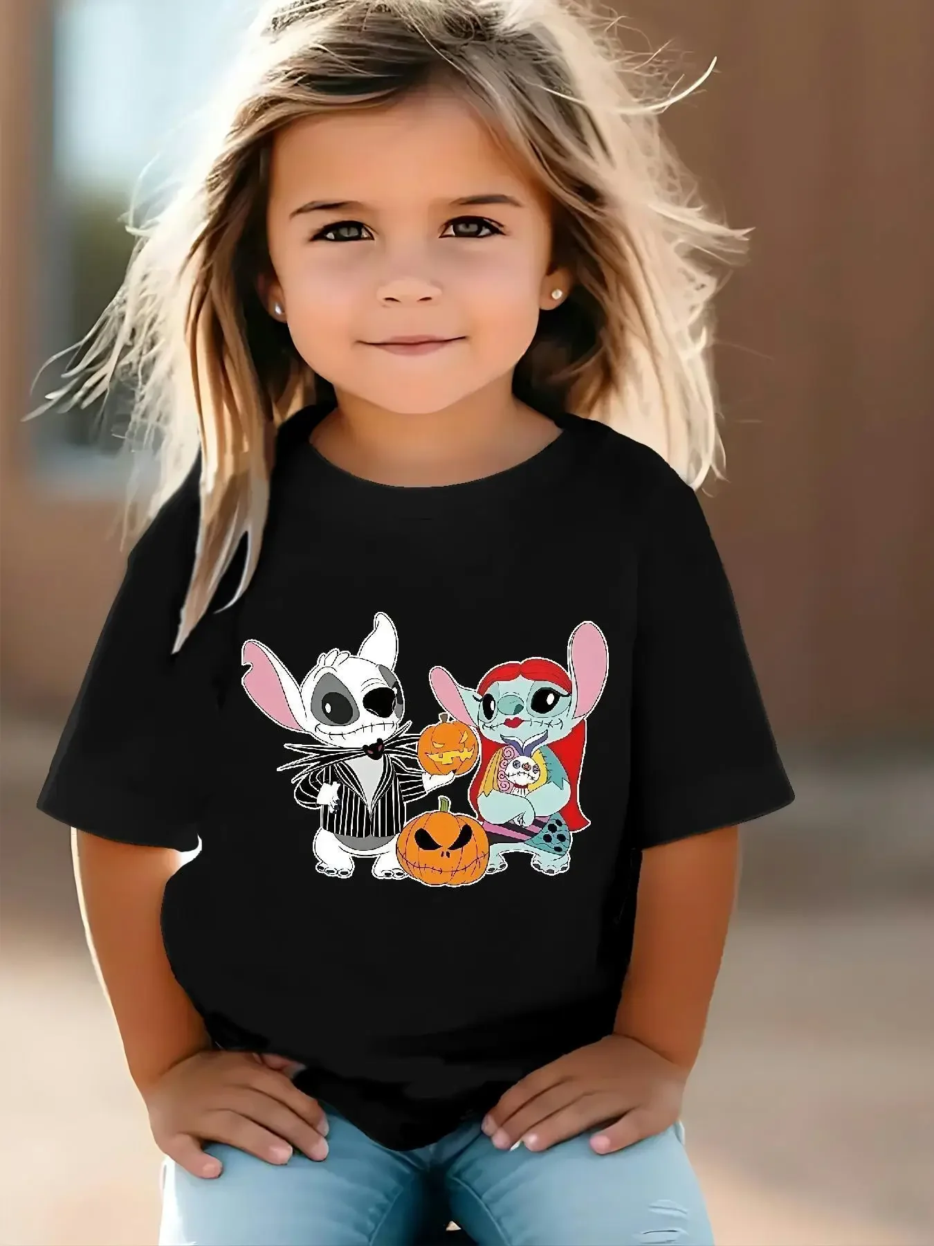 

Disney Stitch Halloween Youngsters' Short Sleeve T-Shirt Breathable Summer Casual Top for Boys & Girls Halloween T Shirt