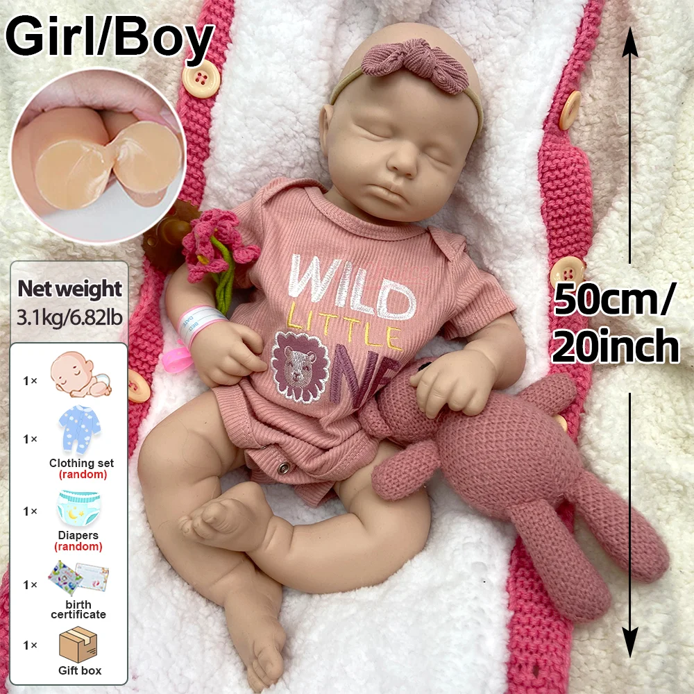 Open Mouth 20" Handmade Silicone Reborn Baby Doll Realistic Newborn Doll Muñeca Reborn De Silicona Christmas Gifts For Children