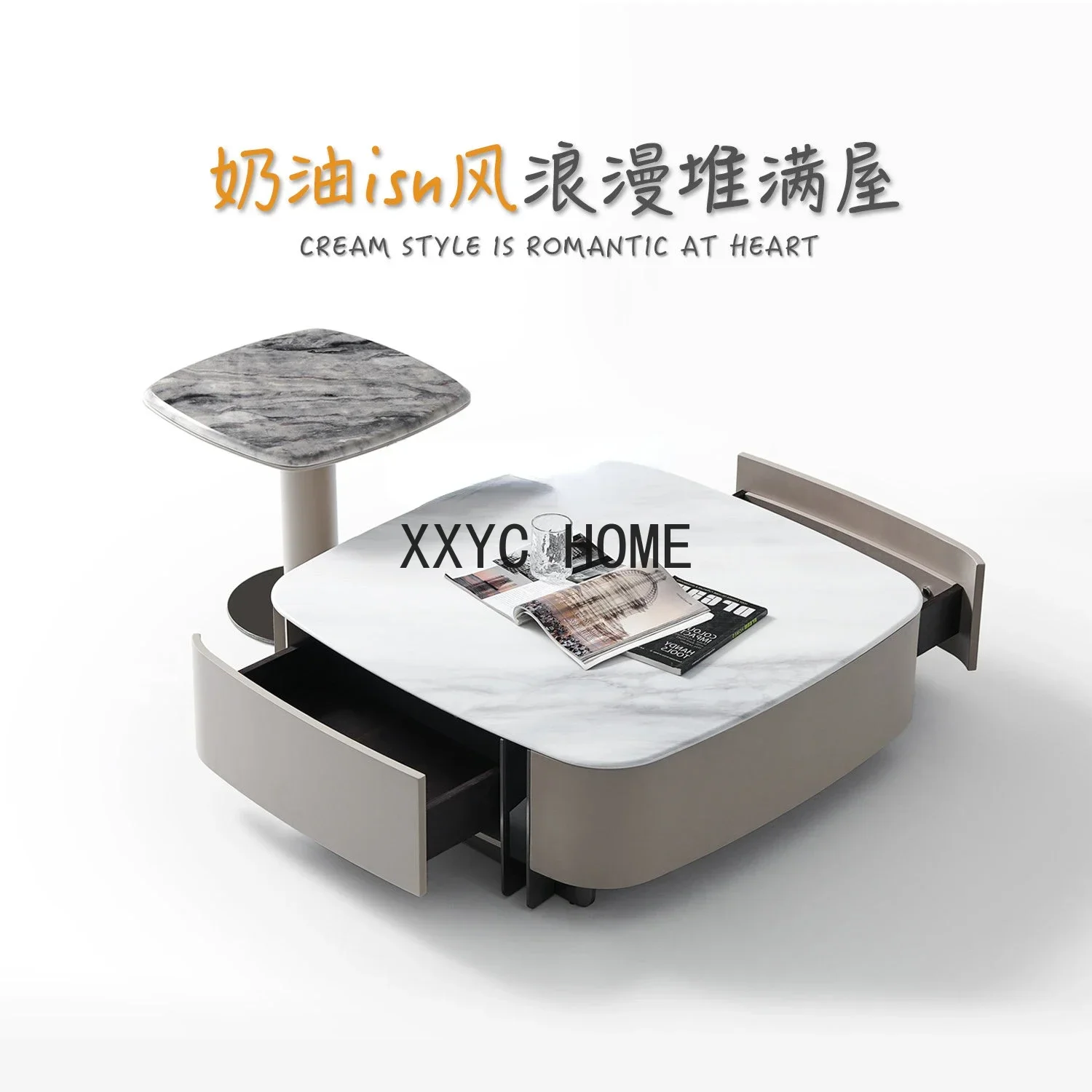 Mesa de centro quadrada de mármore luz luxo moderna sala de estar casa mesa de centro combinação de armário de tv