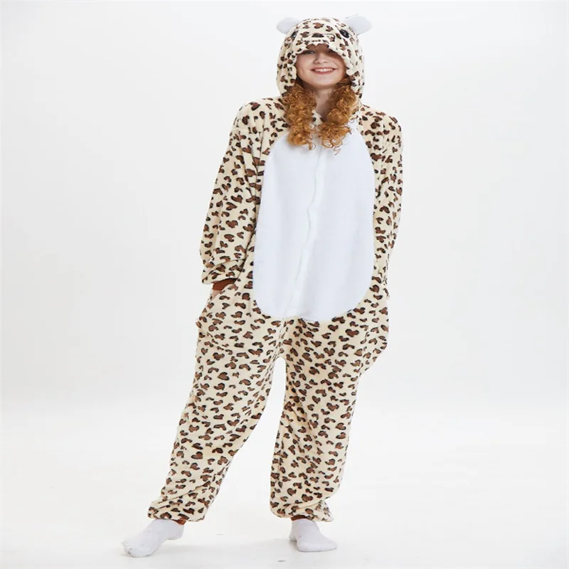 

Kawaii Leopard Bear Flannel Cartoon Cosplay Costume One-piece Pajamas Fleece Warm Long-sleeved Hooded Onesie Couples Sleepwear