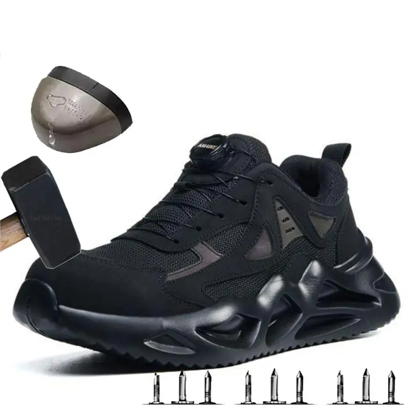 New Rotating Button Safety Shoes Men Anti-smash Anti-puncture Work Shoes Fashion Men Sport Shoes Outdoor Industrial