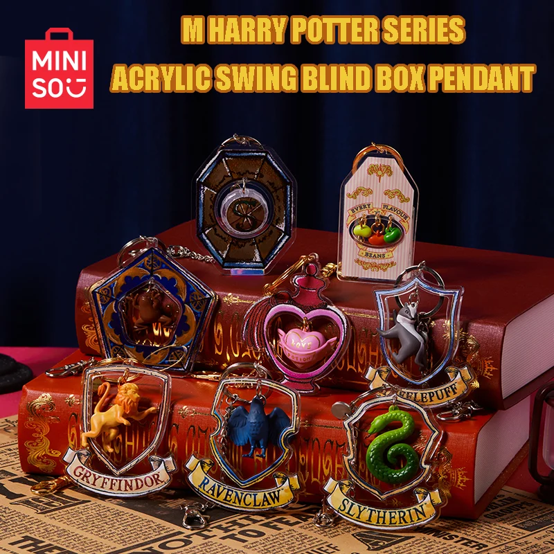 Miniso harry potter acrílico balançando caixa cega pingente grifinória hufflepuff slytherin ravenclaw oficial genuíno caixa cega presente