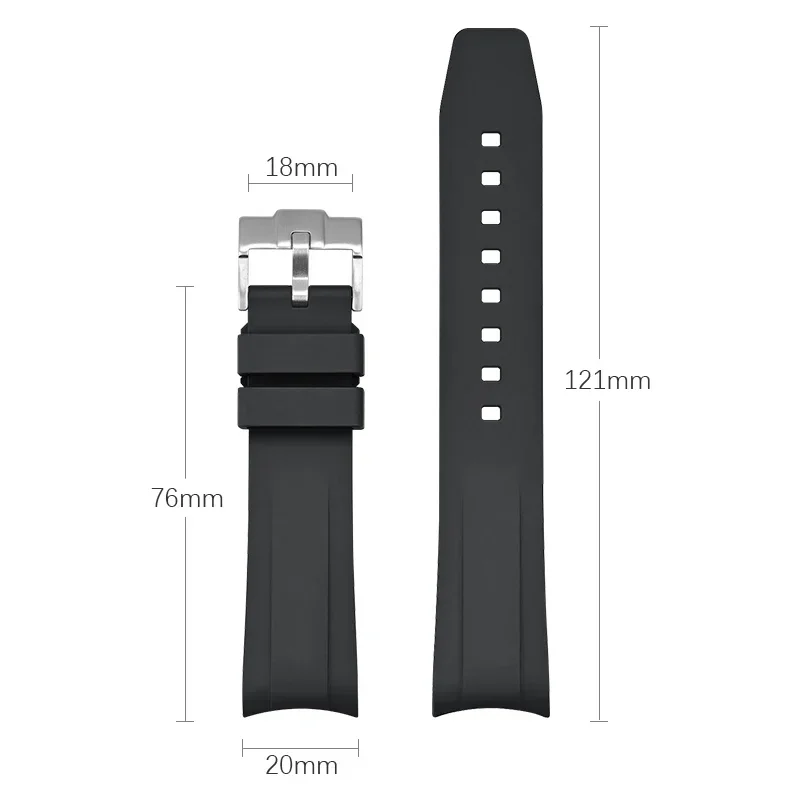 20mm Non Stick Ash Fluoro Rubber Strap for Tudor Special Arc Curved End FKM Watch Band Men Sport Waterproof Bracelet Accessories