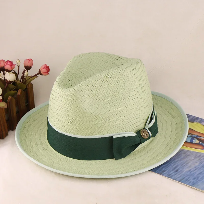 fine papyrus hand-woven top hat female tide Korean version versatile travel visor flat-brimmed Panama straw hat