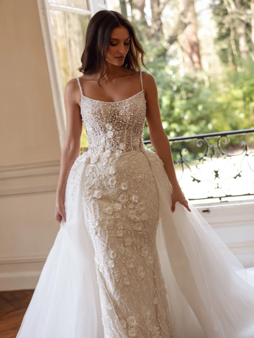 ذيل قابل للانفصال مطرز حورية البحر فستان زفاف طويل حالمة ثلاثية الأبعاد زهرة رقيقة الأشرطة فستان زفاف 2026 فساتين مخصصة للعروس #2