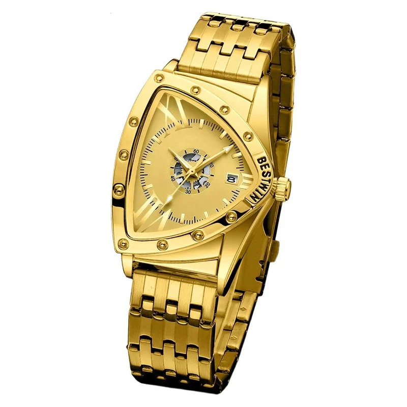 Men's Quartz Watch Personalized Fashion Waterproof Steel Band Triangular Design Male Business Wristwatch For Daily Wear Boy Gift