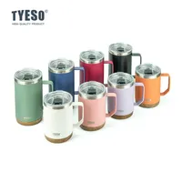 Tyeso Wood Grain Base Desktop Coffee Mug Office Large Capacity Covered Drinking Cup - Stylish and Functional for Work and Home