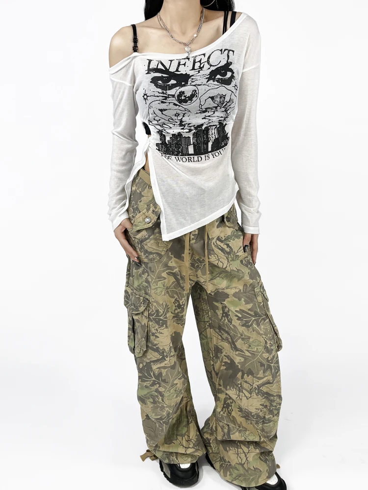 

Модная женская футболка с вырезами на плечах, сексуальная, универсальная, с разрезом, новинка весны, повседневная, удобная, из смесового хлопка, с длинным рукавом