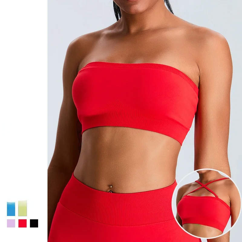 

Women's Seamless Sports Bra European American Style Detachable Shoulder Strap Wrap Chest Design Fitness Running Vest