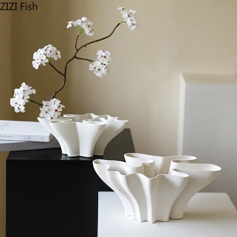 Vase en céramique en forme de fleur, pots de fleurs hydroponiques, décoration de bureau, arrangement floral, artisanat moderne, vases, décoration esthétique de la pièce