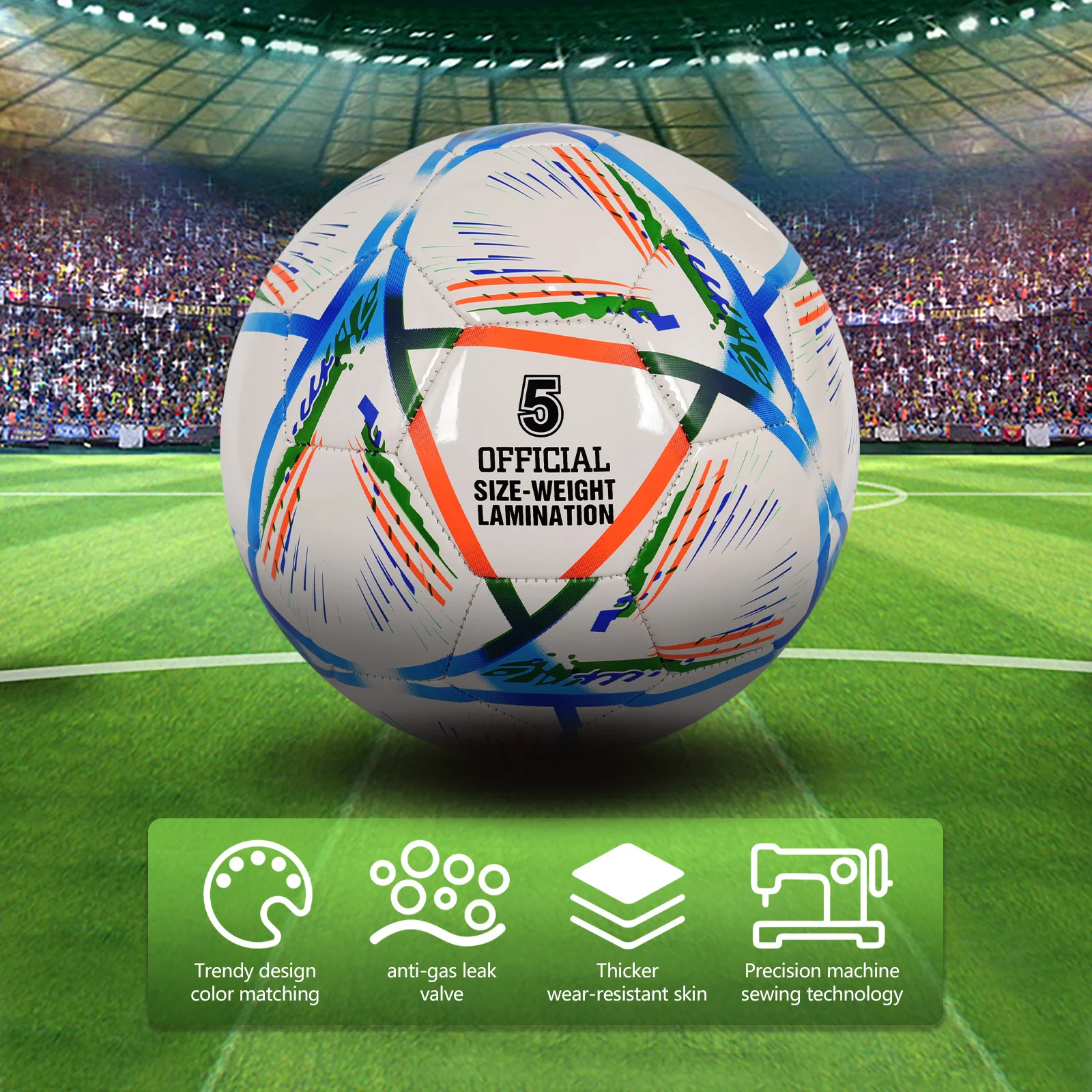 كرة قدم قياسية للشباب البالغين، كرات قدم احترافية للتدريب في الأماكن المغلقة والخارجية عالية الجودة من مادة البولي يوريثان مقاس 5