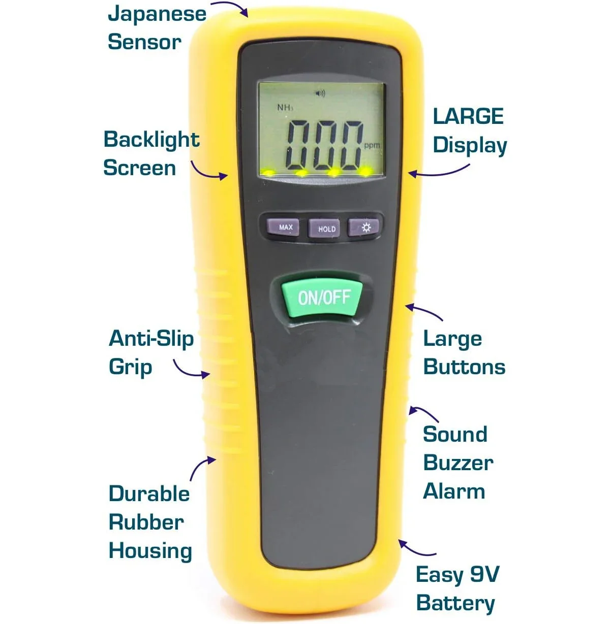 Medidor de monóxido de carbono portátil Lcd, Detector de fugas, Amonia, 0 ~ 100ppm, Nh3