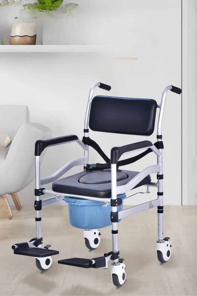 Toilet chair on wheels for the elderly, home mobile bath chair, bath chair, toilet