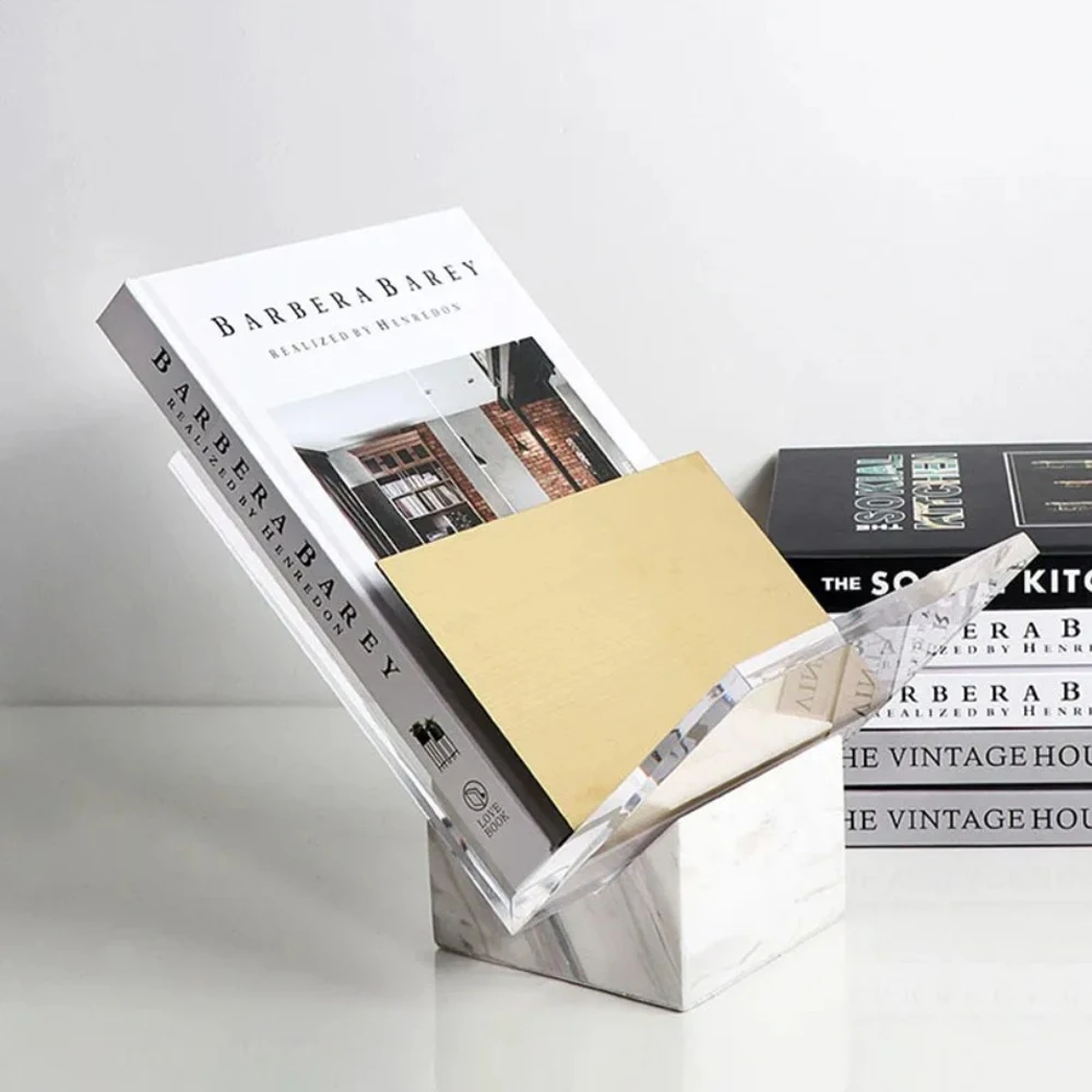 Minimalist Acrylic Transparent Bookshelf File Book Organizer Shelves Marble Base Magazine Holder Book Rack Modern Home Decor