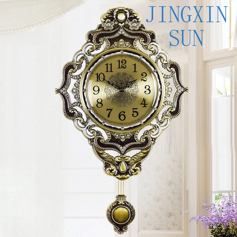 European modern large living room silent wall clock metal swing antique quartz clock simple fashion creative clock