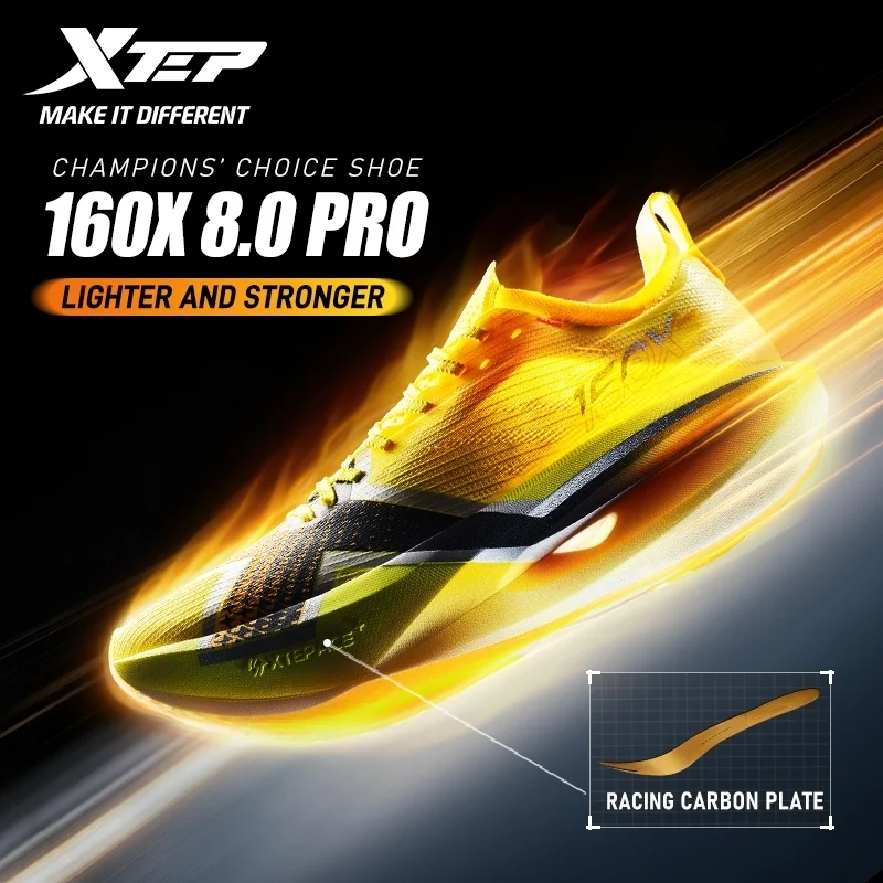 XTEP 160X 8.0PRO Carbon Plate Marathon Racing Shoes Breathable Light Rebound CPU Wear‑Resistant Race Competition 974319110043