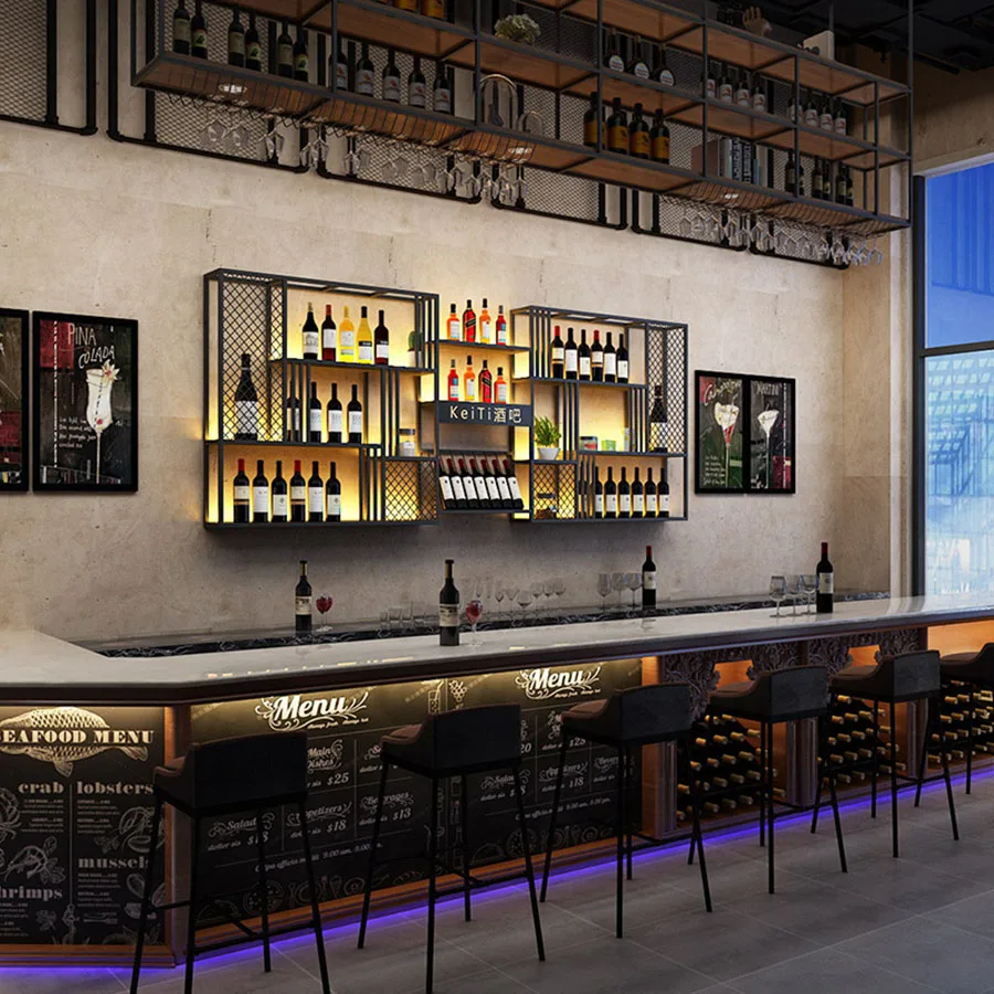 

Wall Mount Bar Cabinet Black Display Large Commercial Boutique Storage Hanging Home Wine Rack Cube Gabinet Column Furniture