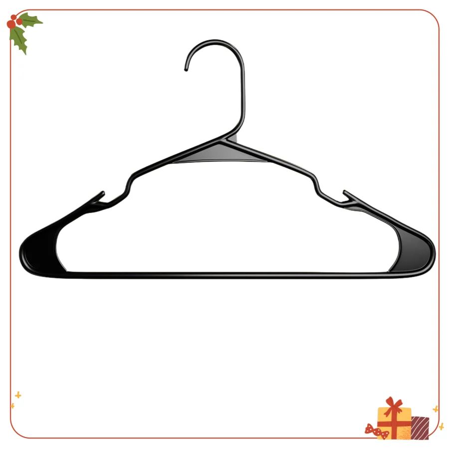 Paquete de 5 perchas de plástico negro resistentes: antideslizantes que ahorran espacio para vestidos y abrigos, capacidad para 5 libras