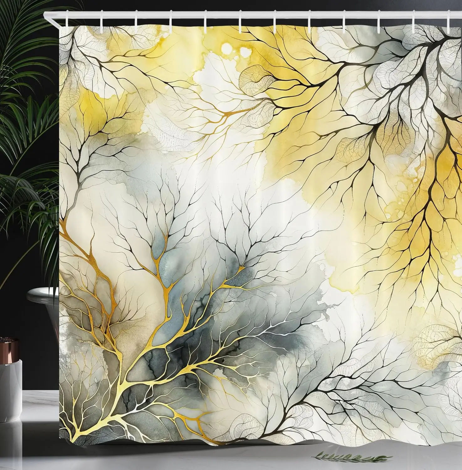 

Shower Curtain Abstract Branch Pattern Watercolor Painting Nature Inspired Bath Decor Waterproof Fabric Contemporary Art Home