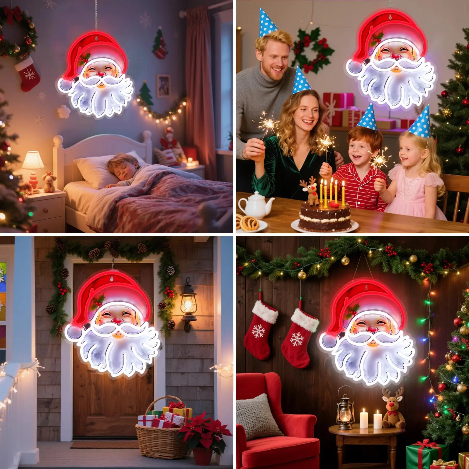 سانتا كلوز النيون طباعة الأشعة فوق البنفسجية تضيء تسجيل جدار ديكور لحفلة عيد الميلاد شخصية هدية الأحداث بار عيد ميلاد ديكور المنزل #3