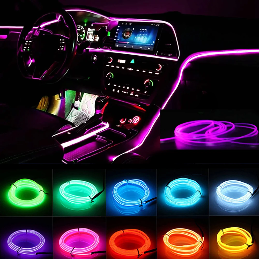 1/2/3/4/5M Car Interior Led Decorative Lamp Wiring Neon Strip For Auto DIY Flexible Ambient Light USB Party Atmosphere Diode