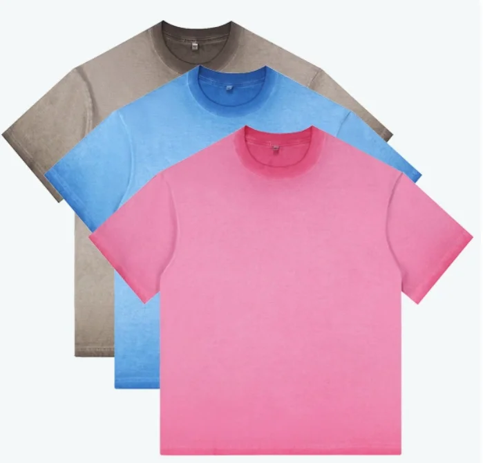 American retro washing old gradient T-shirt tide brand round neck wholesale cotton short sleeve loose