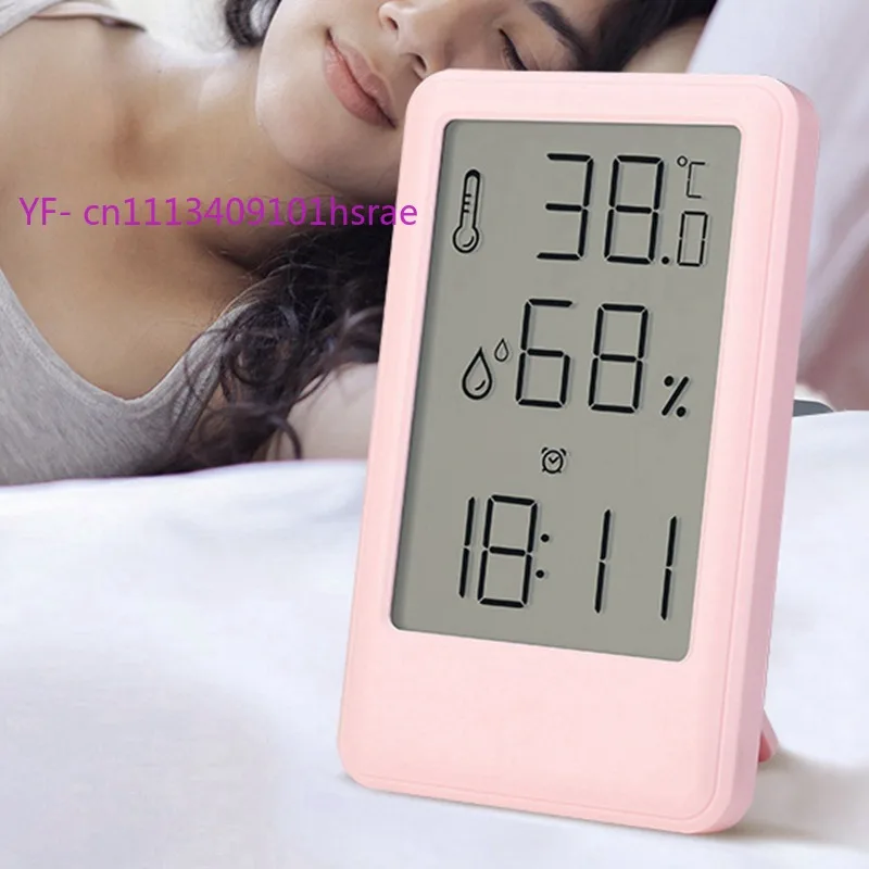 LCD Large Screen Alarm Clock, Desk & Wall Dual Use, Temperature Humidity Sensor Clock for Kids Room 9032
