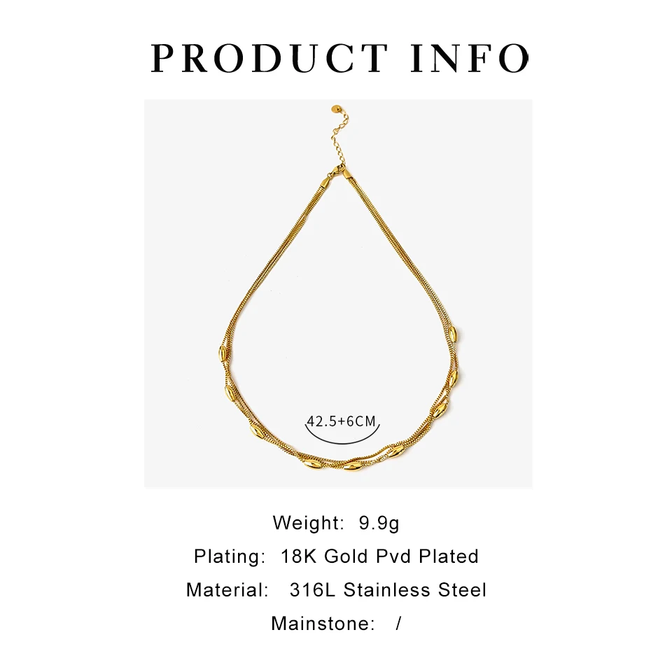 Peri\'sbox Dainty Triple Layered Clavicle Chain Oval Beads Necklace Unique Design Stainless Steel Waterproof Trendy Women Jewelry