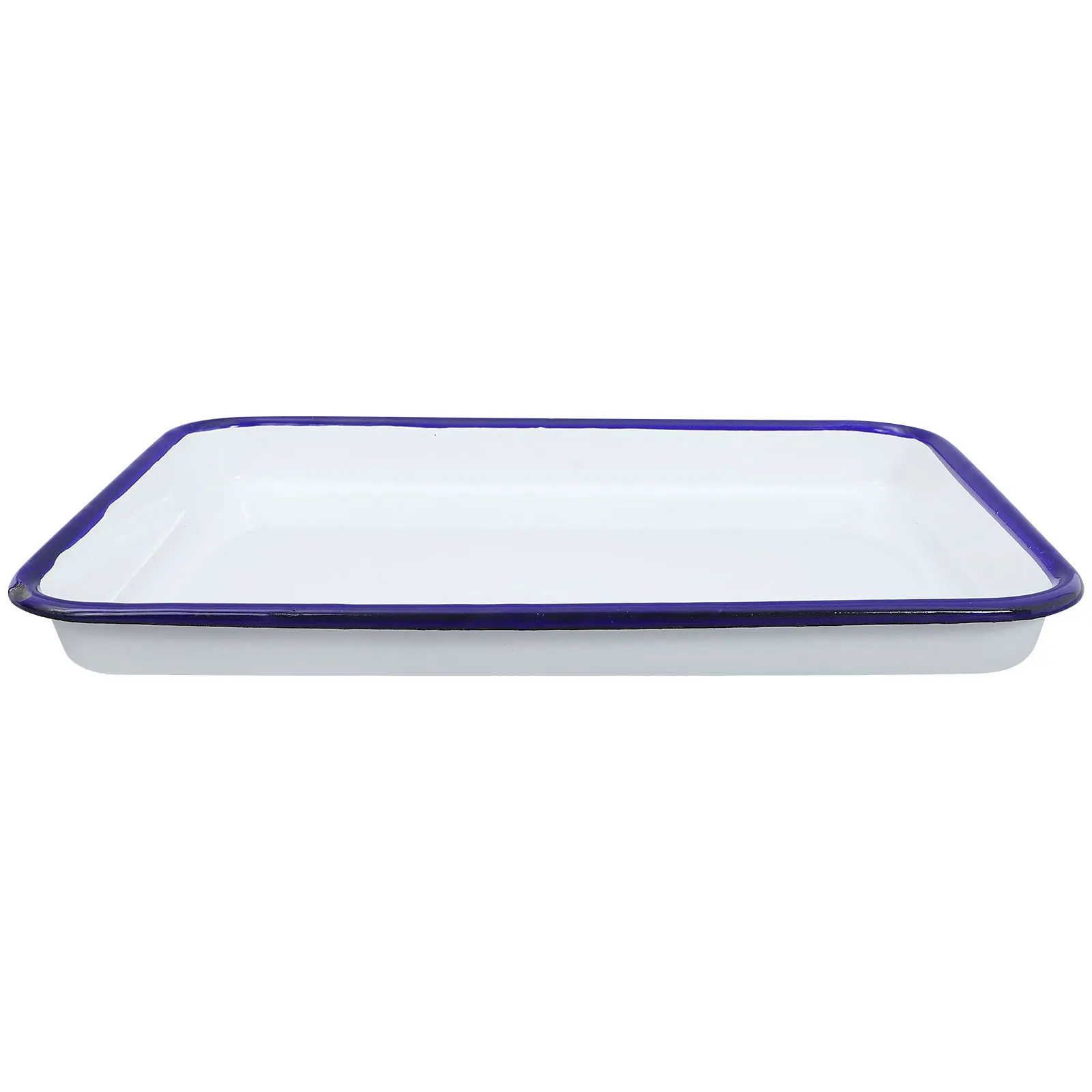 

White Enamel Rectangular Serving Platter Large Smooth Scratch-Resistant For Kitchen Coffee Table Fruit Bread Snack