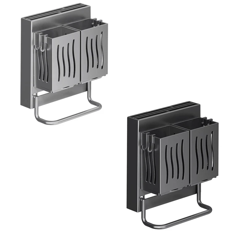 Portautensili da cucina multifunzionale Scatola portaoggetti per posate indipendente a parete Porta bacchette con drenaggio senza punzonatura