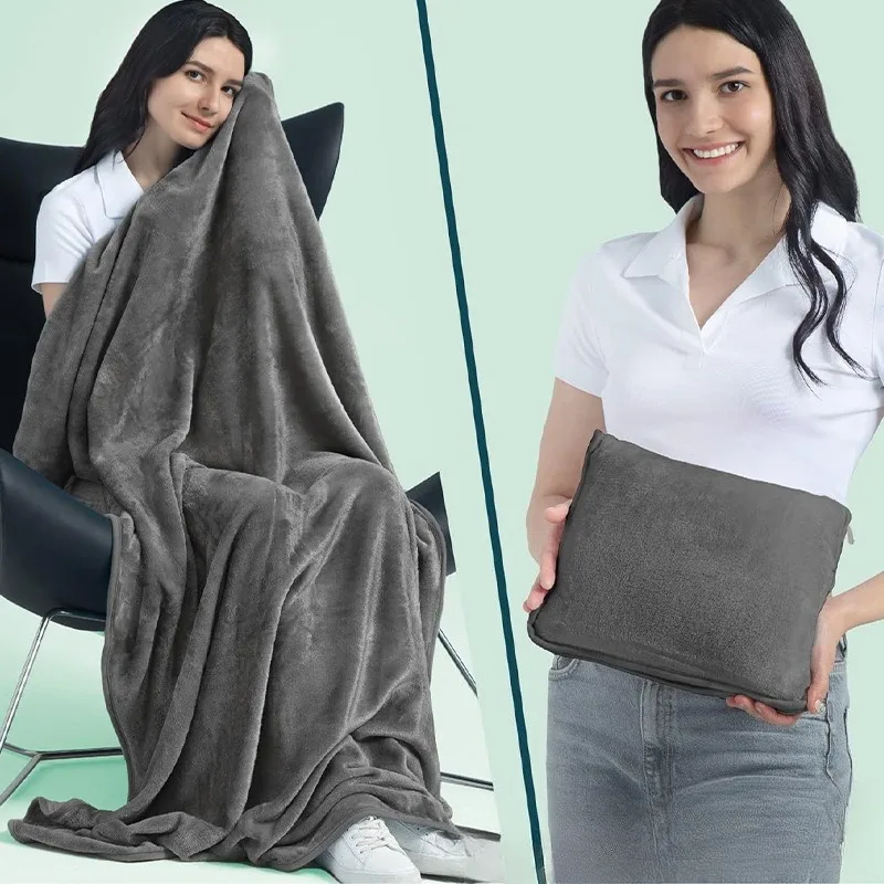 Cozy 2-in-1 Airplane Blanket Multi-function Travel Throw Fleece Stock