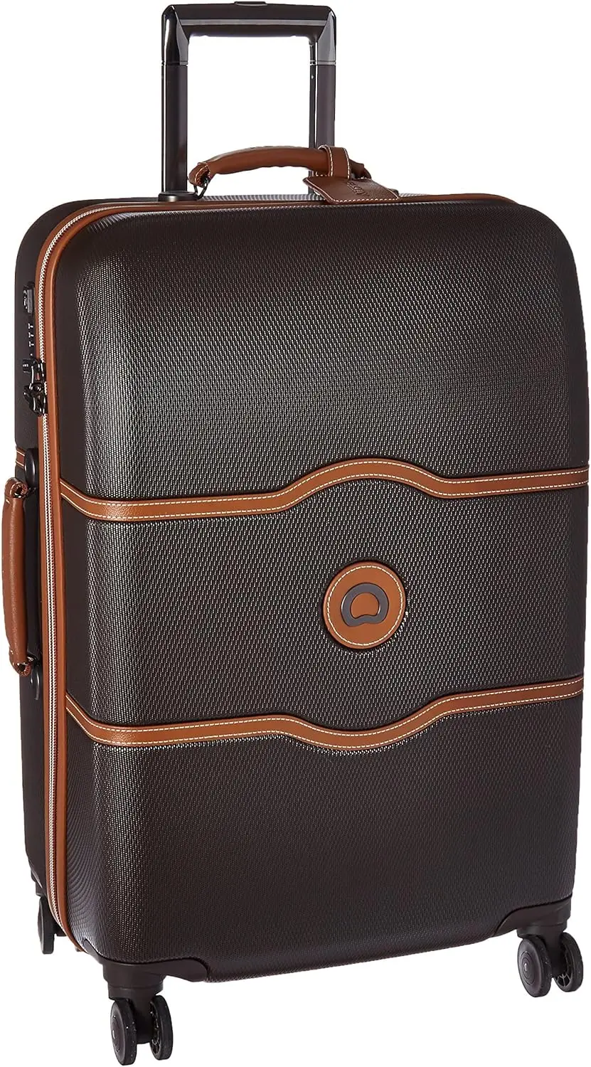 Chatelet Hard+ Hardside Luggage With Spinner Wheels, Chocolate Brown, Checked-Medium 24 Inch