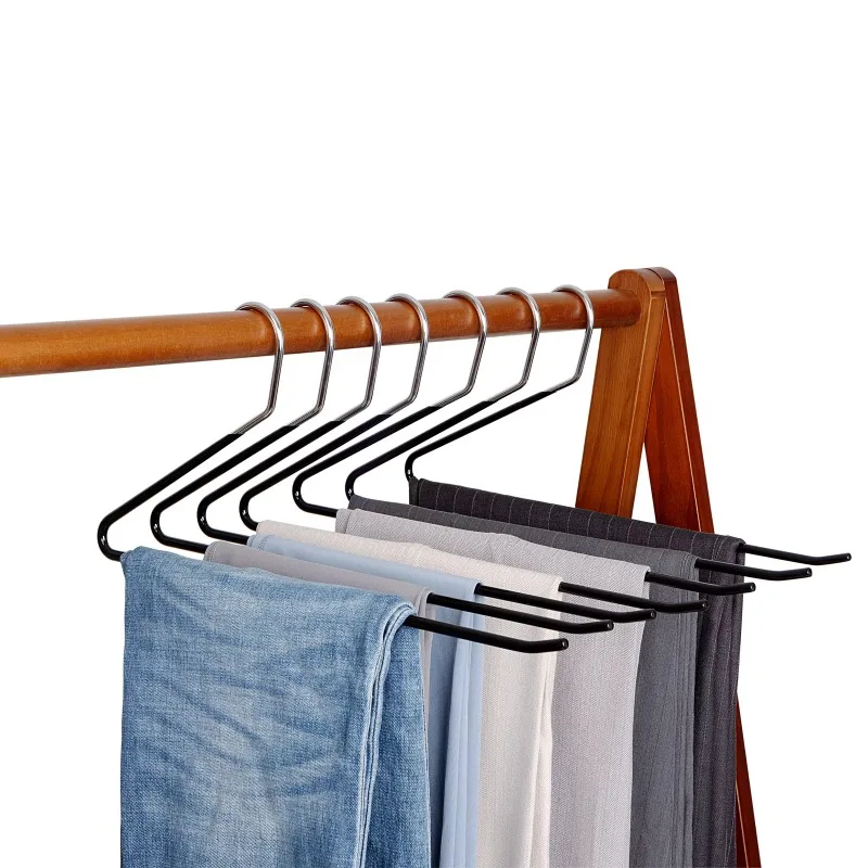 

10pcs Factory Price Luxury 15" Black PVC Open Ended Metal Pants Hangers 5.0mm Thick for Trousers Slacks Jeans