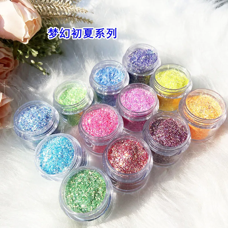 30ML dreamy summer flowing  quicksand nail art glitter material  mixed glitter powder glue sequins