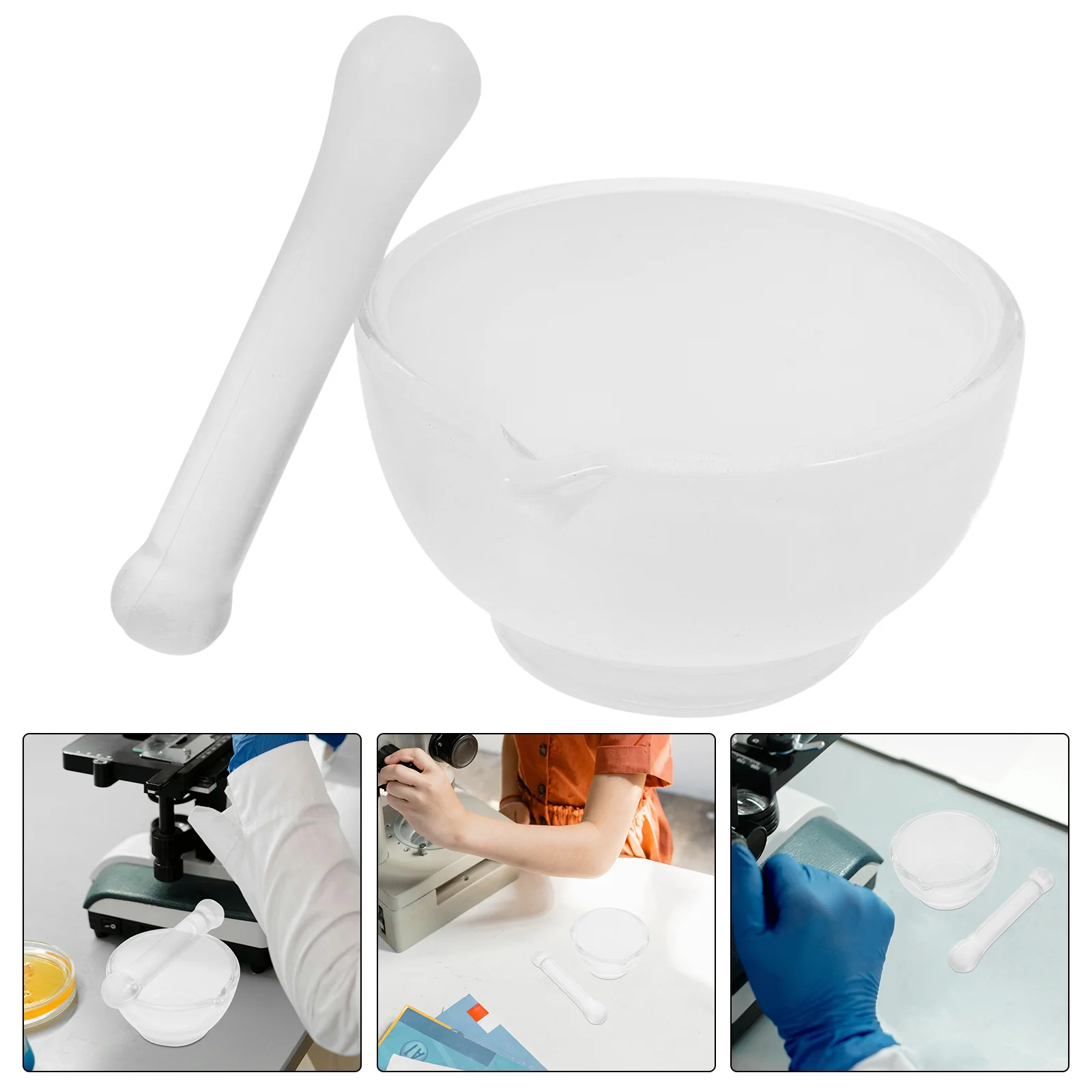 

1Set Glass Pestle Bowl Set Suitable Capacity Grinding Container Non Slip Base for Lab Kitchen Heavy Duty Grinder
