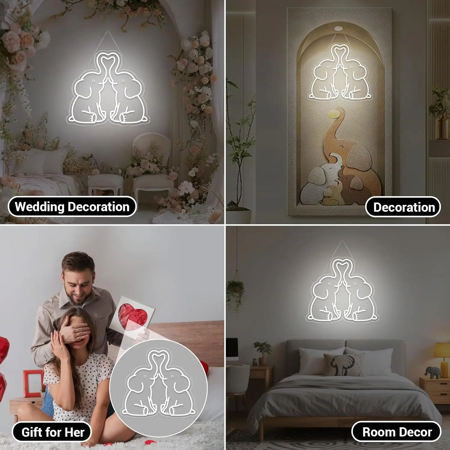 Elephant LED Neon Sign for Wall Decor 5/12V USB Dimmable Living Room Decor for Party Bedroom Wedding Birthday Christmas Gift