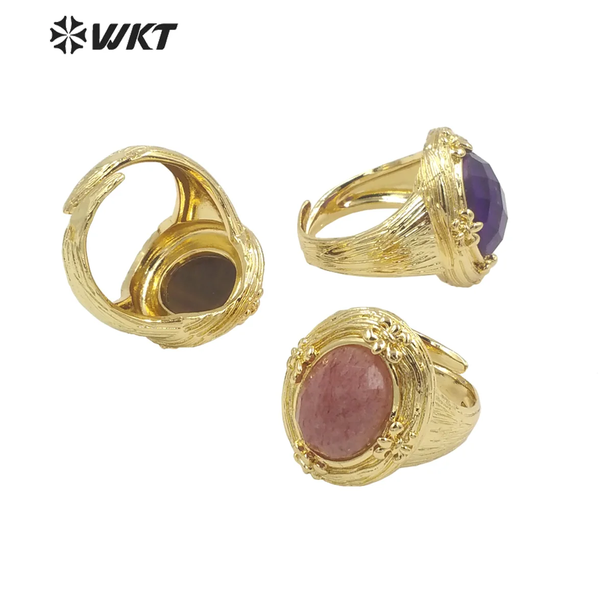 WT-R486 Amazing 18K Real Gold Plated Satin Hand Craft Oval Stone Europe Hot Design Anneversary Girl Ring