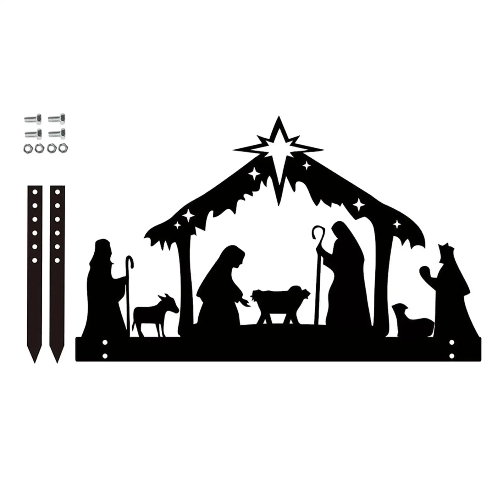 

Metal Sculptures Holy Family Statue Silhouette Nativity Scene Figurines for Living Room