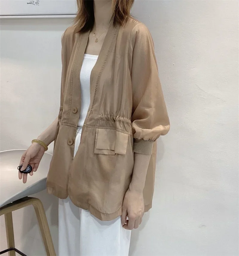 Nuovo cappotto donna primavera estate 2024 giacca sottile Cardigan donna kaki protezione solare top femminile sciolto giacche di grandi dimensioni