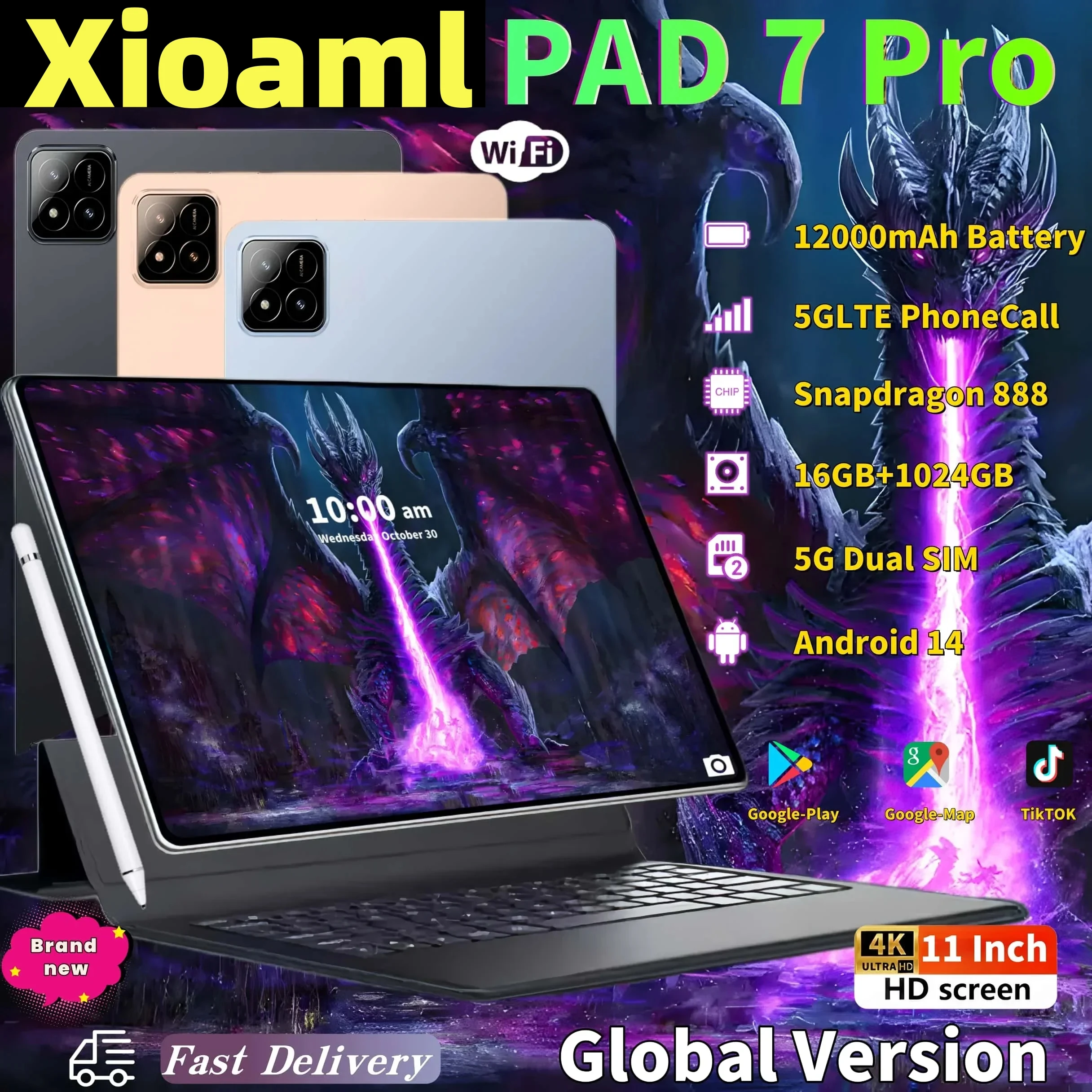 2025 PAD 7 Pro brandneues Tablet XioaMI Android14 11 Zoll HD 16 GB + 1T 12000 mAh 5G Dual SIM Telefonanruf WiFi GPS 4K HD Tablets PC