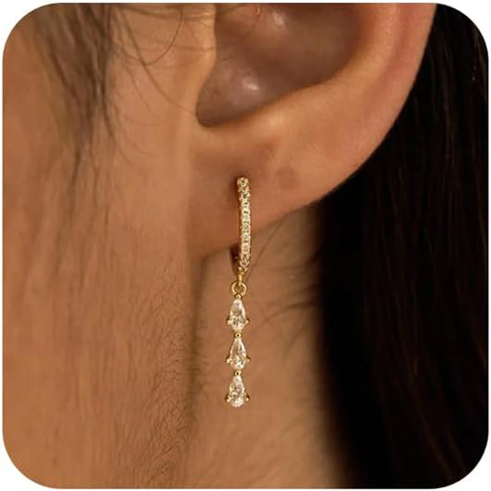 Dainty 14k Gold/Silver Plated Small Hoop Earrings for Women CZ Crystal Dangle Drop Earrings Trendy Huggie Hoop Earrings Jewelry