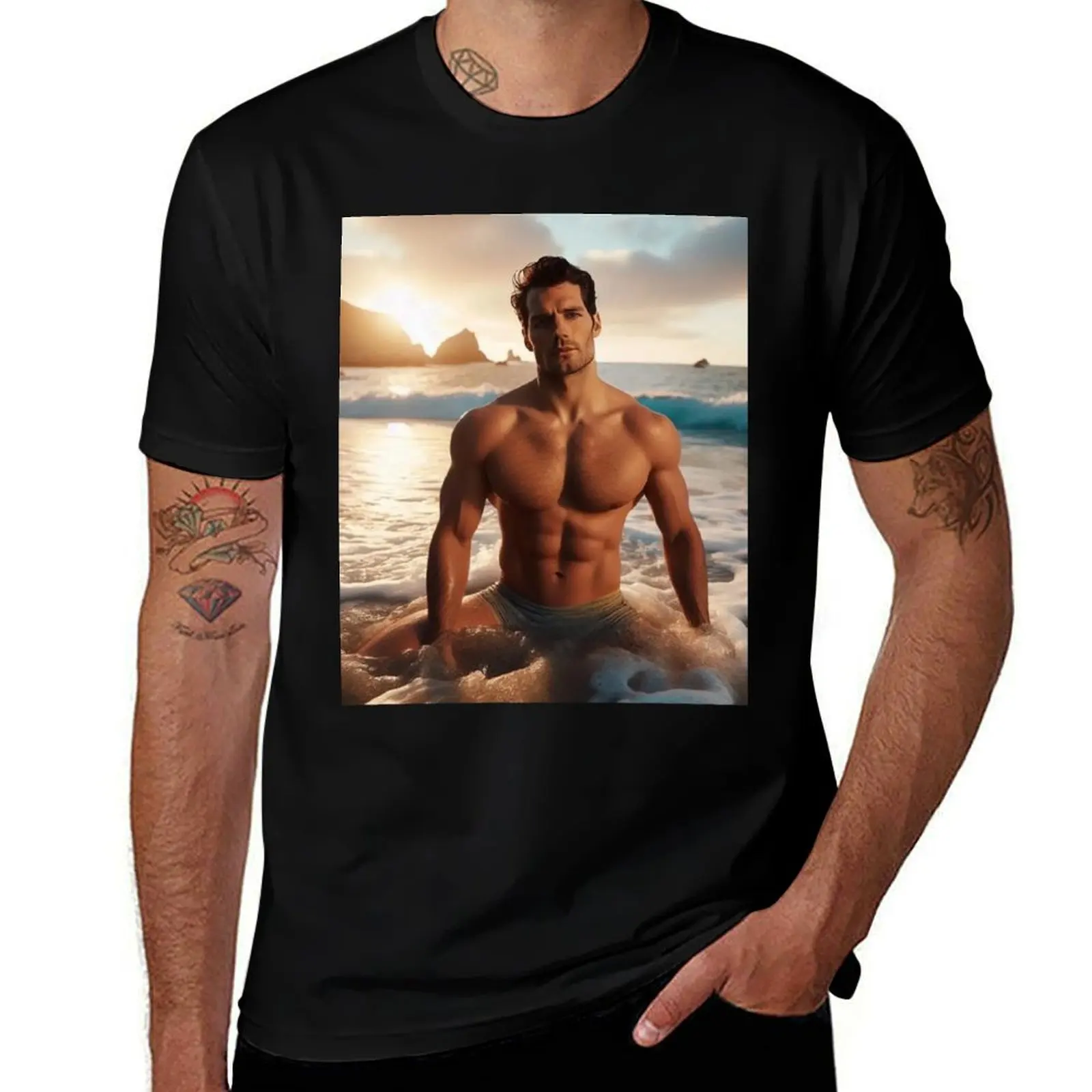 Henry cavill art T-Shirt Simple Casual Short Sleeve Tee T-Shirt