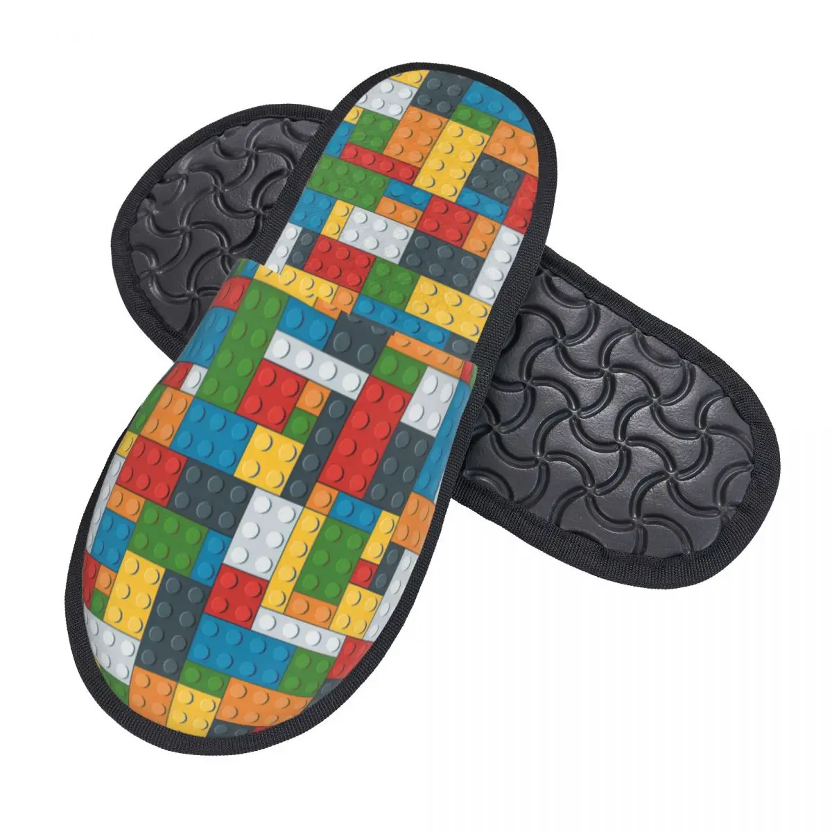 Custom Colorful Building Plastic Brick Toy Blocks Patterns Memory Foam Slippers Women Comfy Warm House Slippers