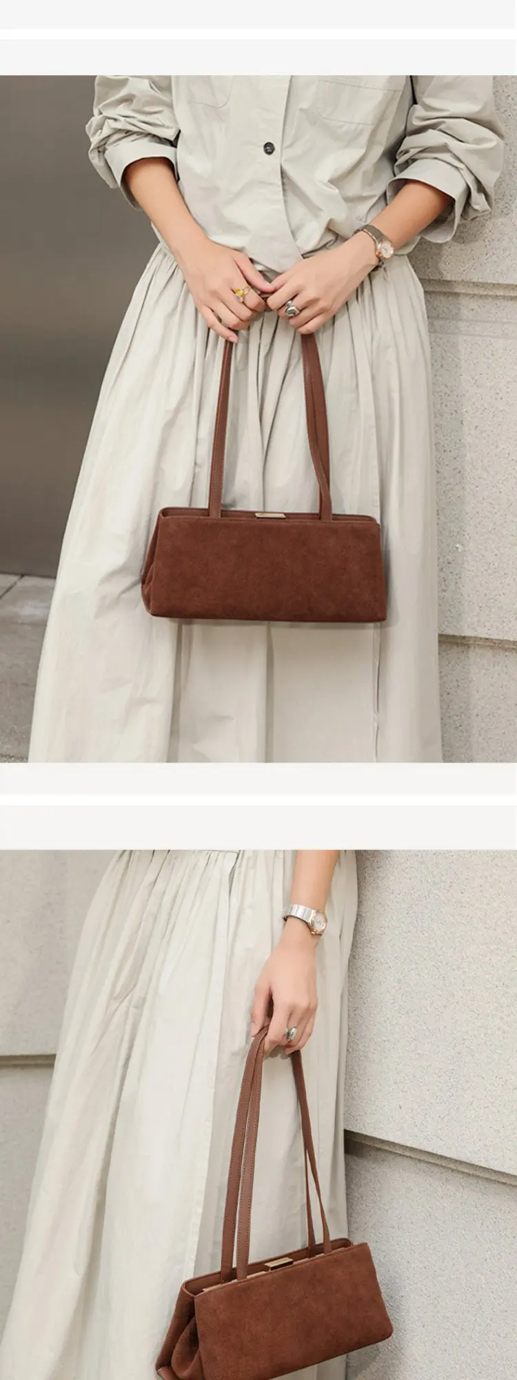 Bolso de Hombro de Cuero de Ante Estilo Francés, Diseño Minimalista para el Día a Día, Bolso de Axila de Cuero Genuino para M...