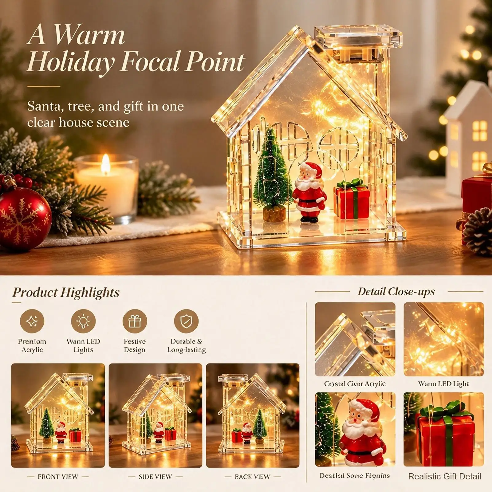 Mini Lighted Christmas House Holiday LED Tabletop Display Christmas Decor Nightlight for Living Room Bedroom Bookshelf