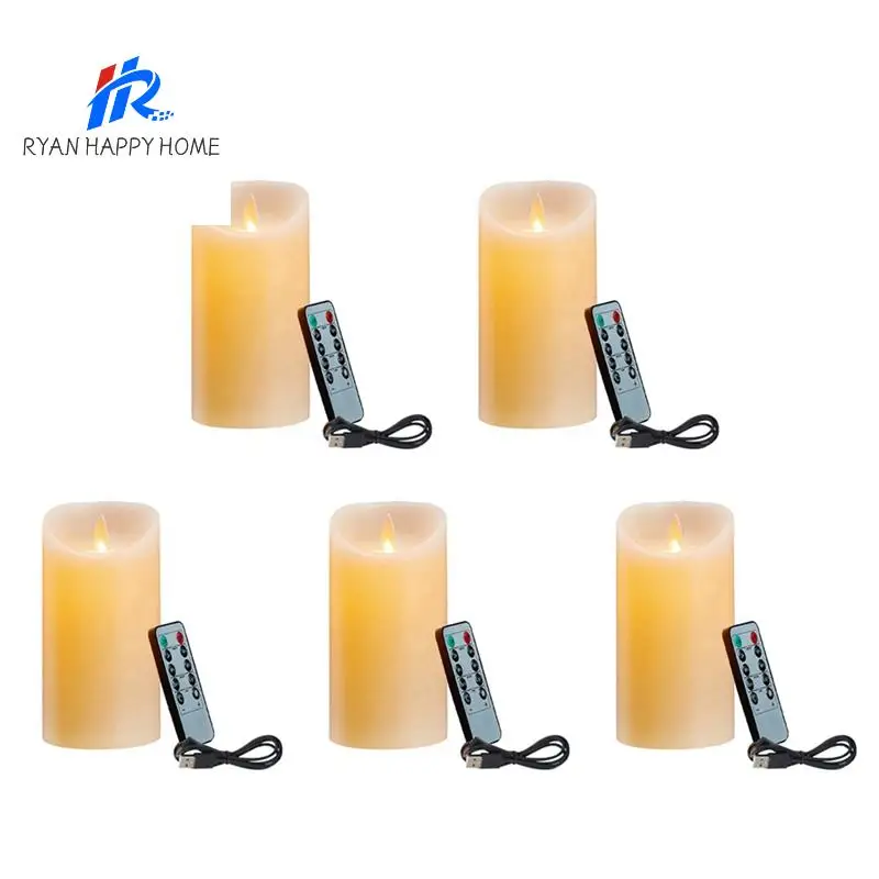 

5X LED Candles, Flickering Flameless Candles, Rechargeable Candle, Real Wax Candles With Remote Control,12.5Cm A