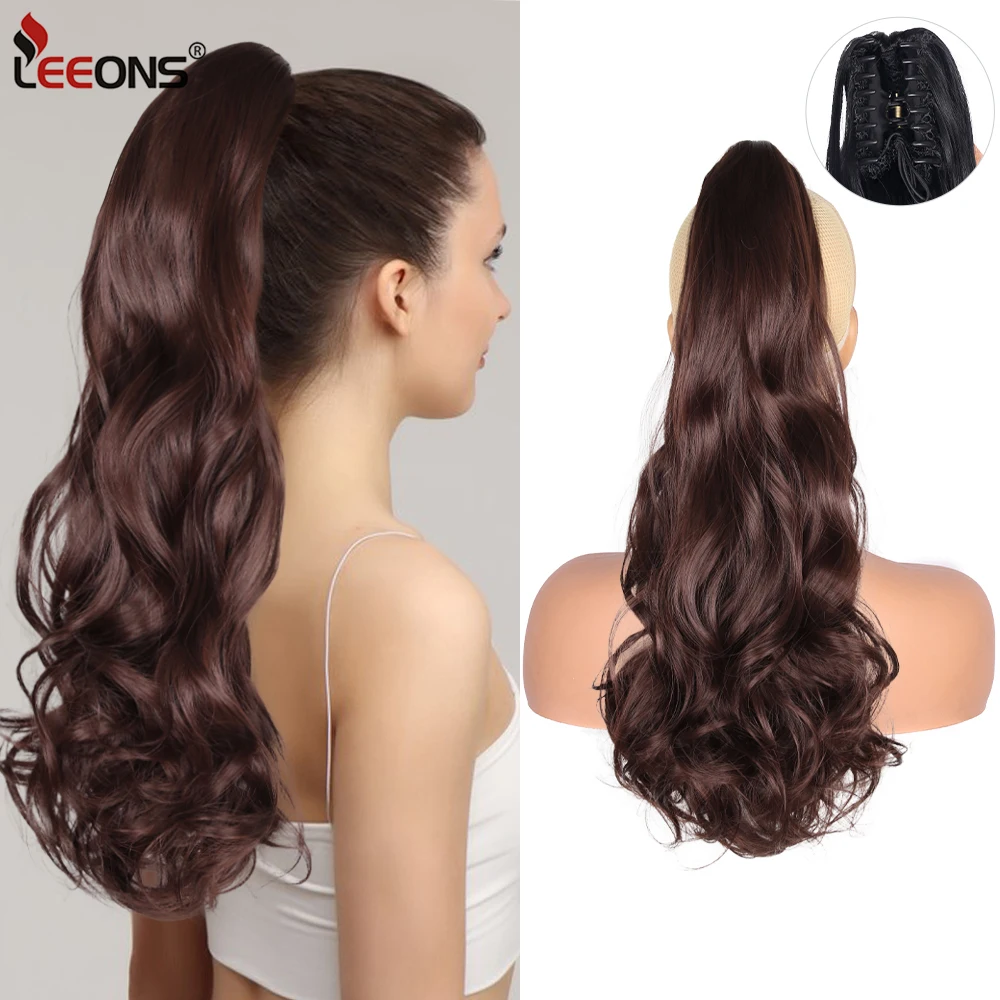 

Leeons 22" Long Claw Hair Extension Synthetic Curly Wavy Hairpieces Ponytail Clip in Ponytail Wig for Women Daily Party