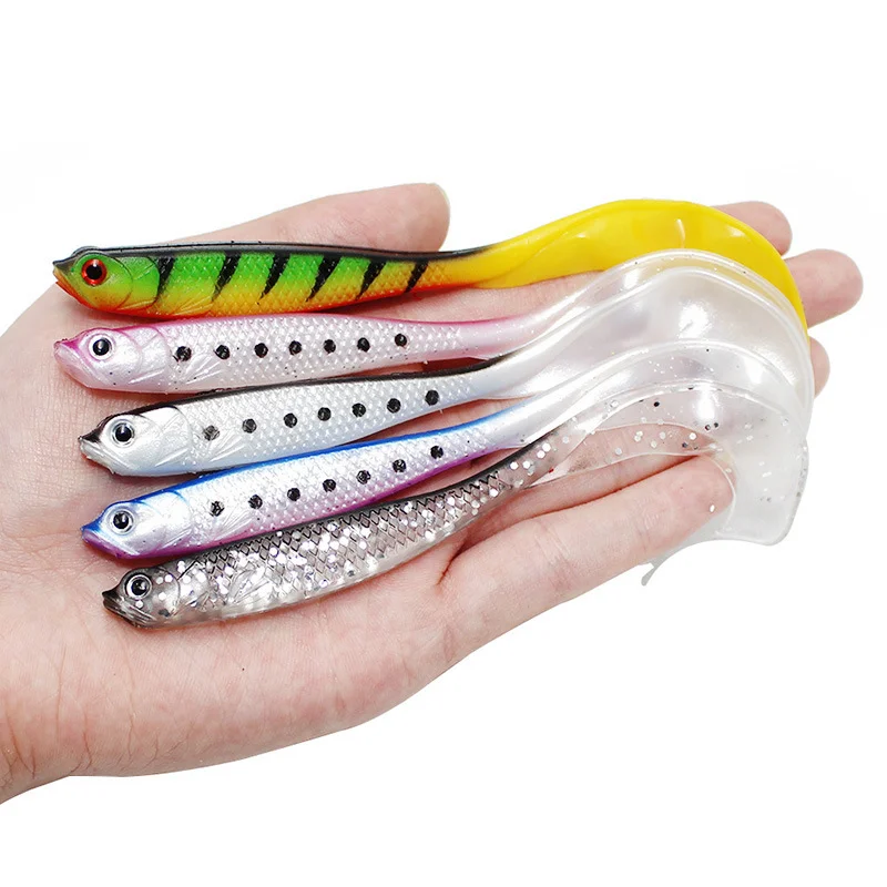 11.5cm 4 Bags Lure Rolled Tail Soft Bait Rolled Tail Maggots Jig Hook Combination Soft Worm Lure Lure Fishing Accessories