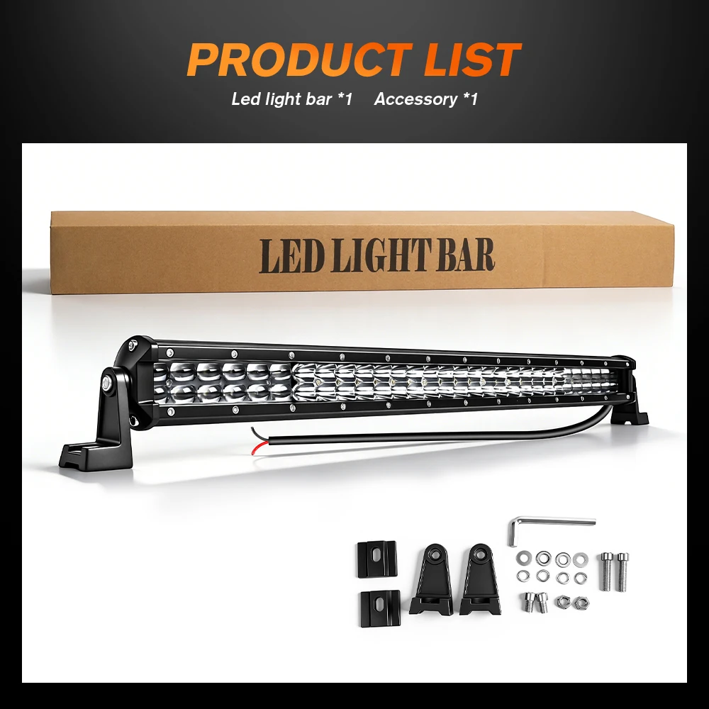 HAOLIDE 2-Rows 15inch 20inch 24inch LED Work Light Bar 6500K Car Driving Light Spot Flood Combo Beam Super Bright off-road use